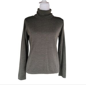 Linea Donna Sage Green Tone Fine Merino Wool Knit Turtleneck Sweater Size Small